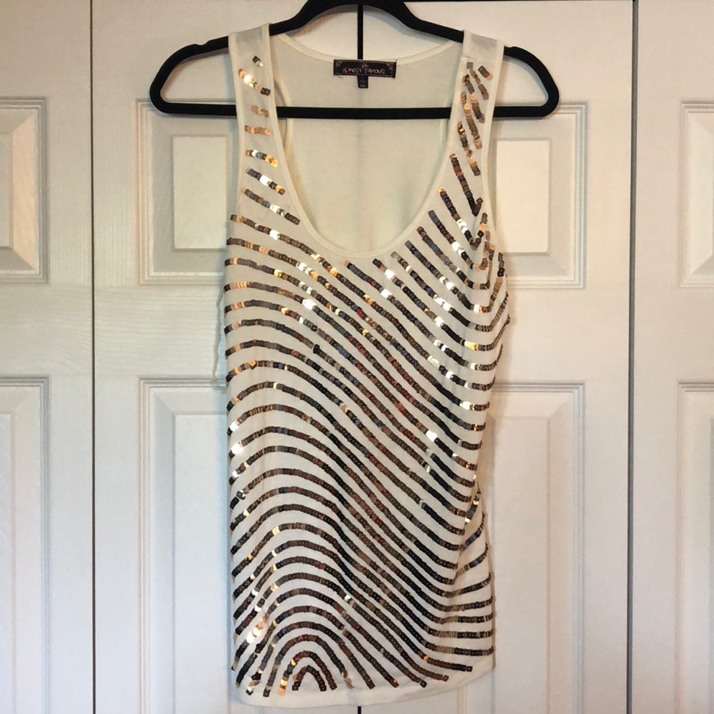 Cream colored tank with gold sequins